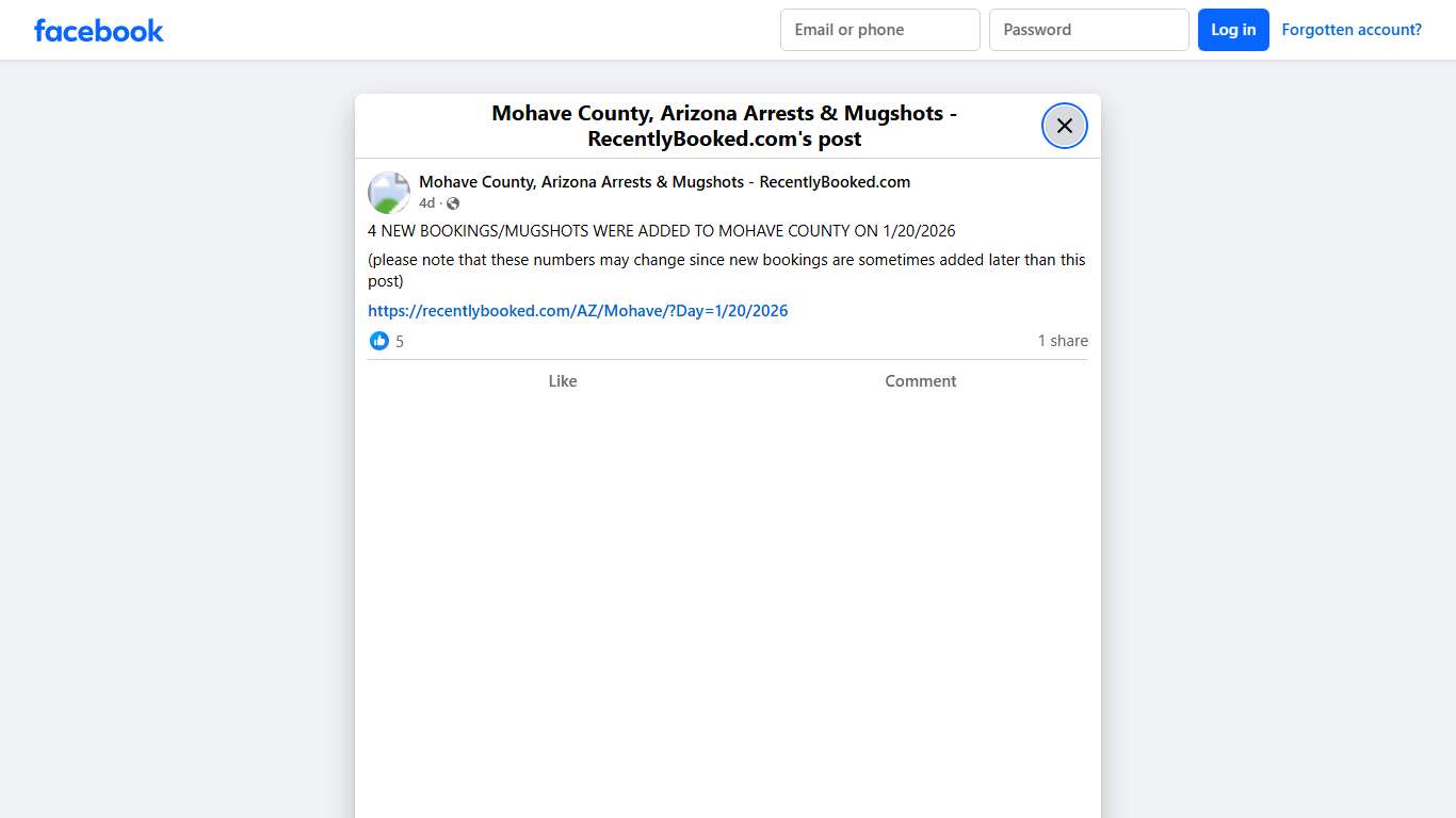 4 NEW BOOKINGS/MUGSHOTS WERE ADDED TO MOHAVE COUNTY ON 1/20/2026 (please note that these numbers may change since new bookings are sometimes added later than this post)... - Mohave County, Arizona Arrests & Mugshots - RecentlyBooked.com Facebook
